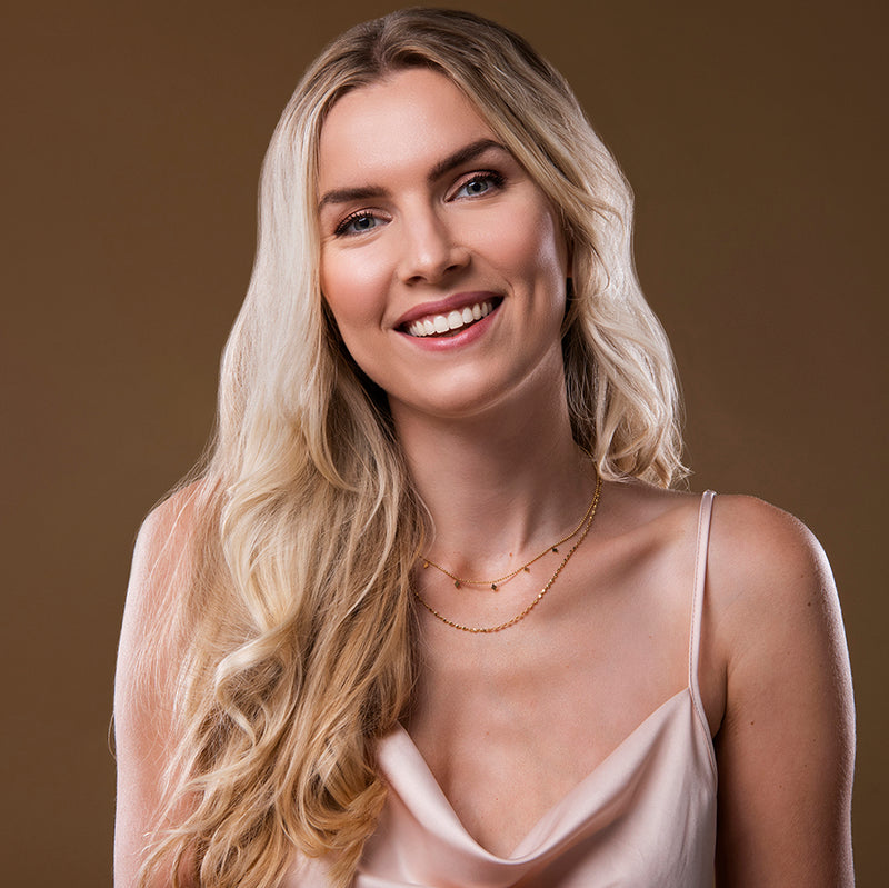 Dubbele gouden ketting met ruitvormige hangers – Agatha van Amberz.
