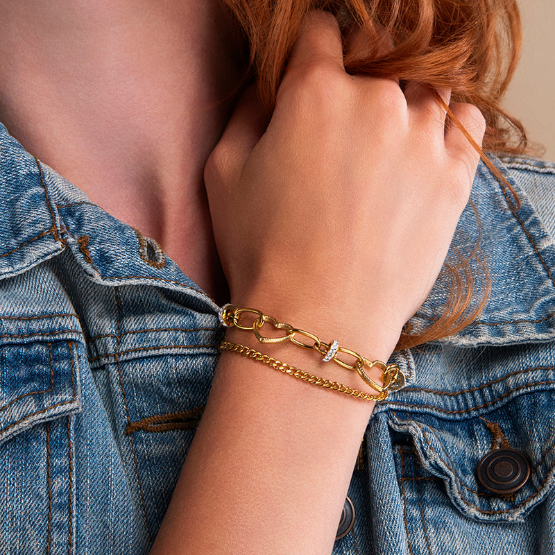 amberz gouden armband met hartje en zirkonia steentjes, verstelbare schakelarmband, stainless steel sieraden