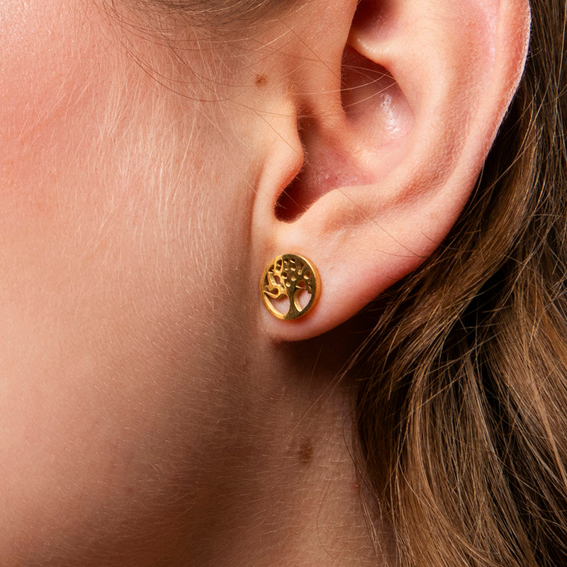 Gouden oorstekers met boom des levens symbool – Sunpop van Amberz.
