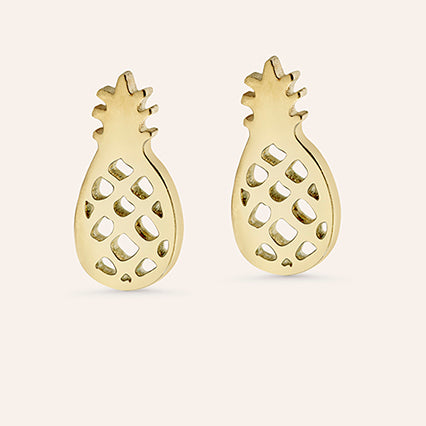 Gouden oorstekers in ananasvorm – Ananas Studs van Amberz.