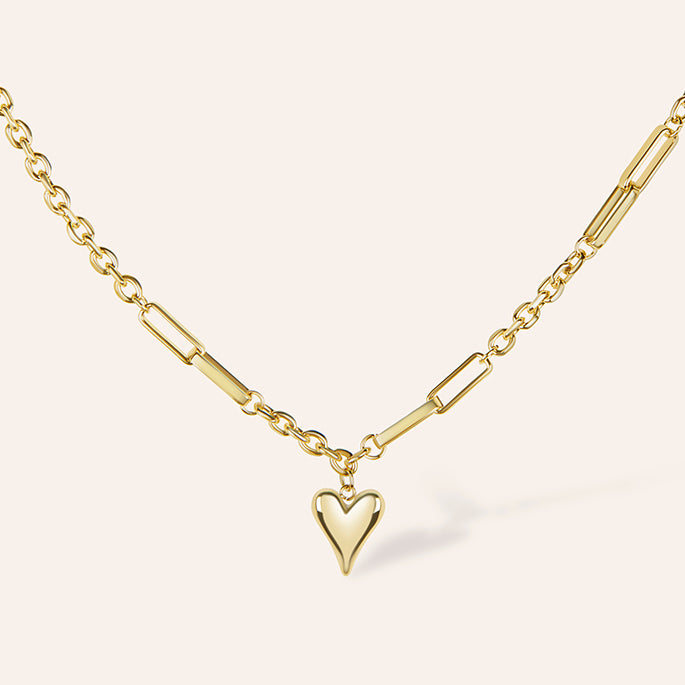 Gouden schakelketting met hart hanger – Heart Chain van Amberz.