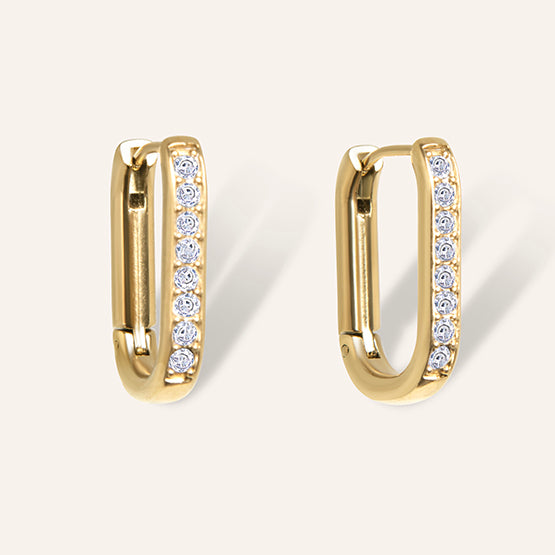 amberz gouden oorringen met zirkonia – rechthoekige hoops van verguld roestvrij staal, elegant en waterproof