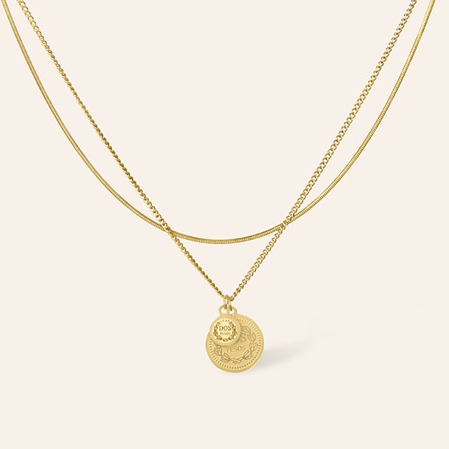 Gouden ketting met muntjes in laagjes – Palawan van Amberz.
