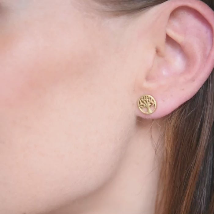 Gouden oorstekers met boom des levens symbool – Sunpop van Amberz.